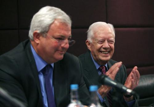 UK Department of International Development Minister Stephen O'Brien and President Jimmy Carter: “It has never been a question of if we can rid the world of this ancient disease – but when. For the price of a sandwich, we can prevent someone in the developing world from catching this terrible disease,” said Minister O’Brien.  Photograph courtesy of The Carter Center/ J. Cobb